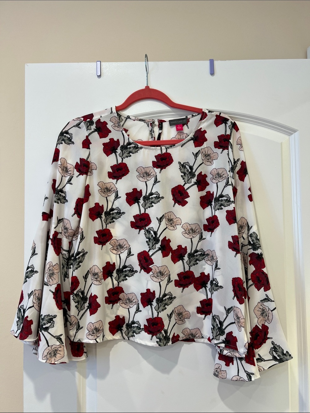 Vince Camuto Ivory Blouse with Red and Blush Floral Print